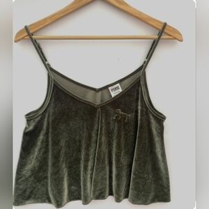 2pc Victoria's Secret PINK Set Velour Cropped tank & Leggings Black Green READ